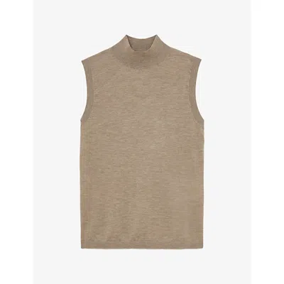 Reiss Womens Evelyn Funnel-neck Wool Vest Neutral In Brown