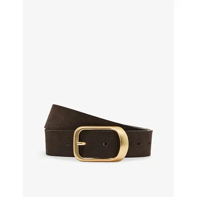 Reiss Womens Evie Curved-buckle Suede Belt Grey