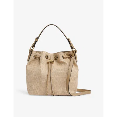 Reiss Womens Evie Drawstring Raffia Bucket Bag Natural