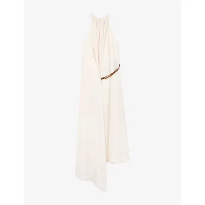 Reiss Womens Evie Gathered Half-belt Woven Maxi Dress Ivory