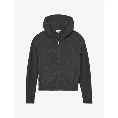 Reiss Womens Evie Zip-up Wool And Cashmere-blend Hoody Charcoal Grey In Black