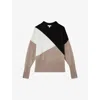 REISS WOMENS CAMEL/BLACK FAYE ROUND-NECK KNITTED JUMPER