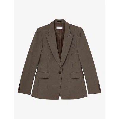 Reiss Womens Gabi Puppytooth Stretch-woven Blazer Black Neutral