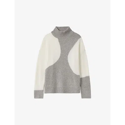 Reiss Georgia Funnel Neck Wool-blend Sweater In Gray