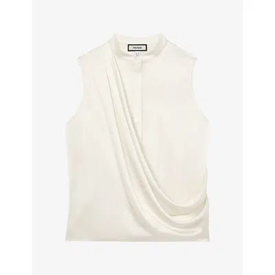 Reiss Womens Gia Draped-detail Sleeveless Silk Top Ivory In White
