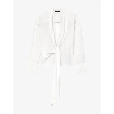 Reiss Womens Glenn Tie-front Silk-crêpe De Chine Shirt Ivory In White