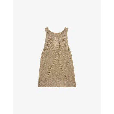Reiss Womens Gold Maia Metallic Knitted Vest Xs In Animal Print