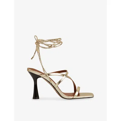 Reiss Womens Gold Rebecca Heeled Leather Sandals Eur 40 / 7 Uk