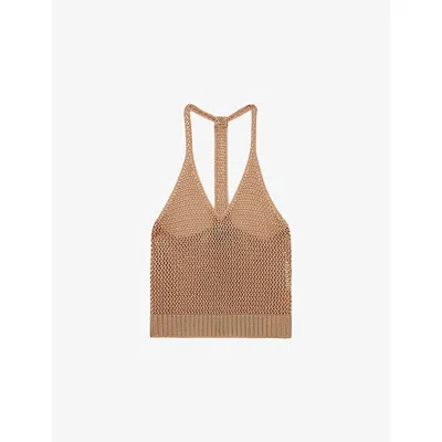 Reiss Womens Gold Ruby Racer-back Sleeveless Knitted Top Xs