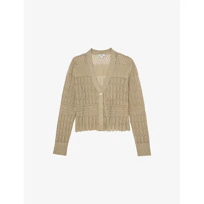 Reiss Womens Gold Suzanne V-neck Knitted Cardigan
