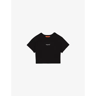 Reiss Womens Grace Mclaren F1 Team Cropped Logo-print Cotton-jersey T-shirt Black