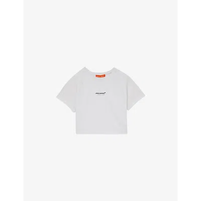 Reiss Womens Grace Mclaren F1 Team Cropped Logo-print Cotton-jersey T-shirt White