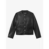 Reiss Black Gracie Cropped Leather Jacket In Black