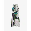 Reiss Womens Avia Geometric-pattern Woven Midi Dress Green In Green