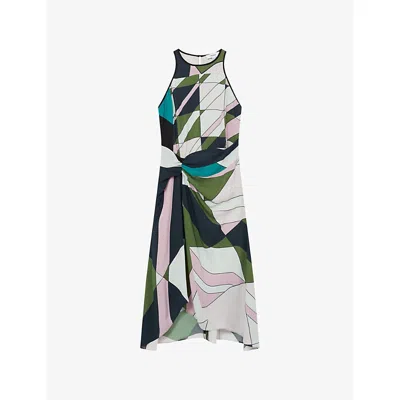 Reiss Womens Avia Geometric-pattern Woven Midi Dress Green