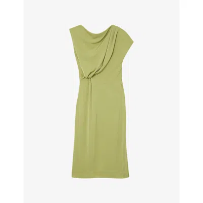 Reiss Womens Green Beth Off-shoulder Tuck Woven Midi Dress