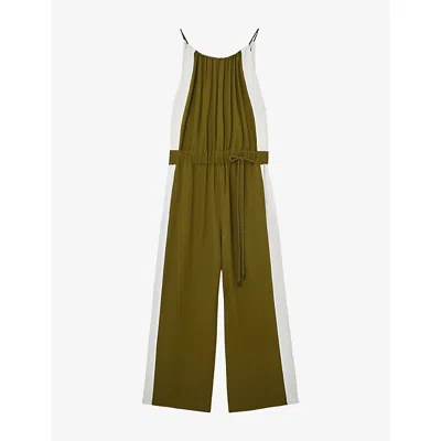Reiss Womens Green Cream Inez Colour-block Woven Jumpsuit