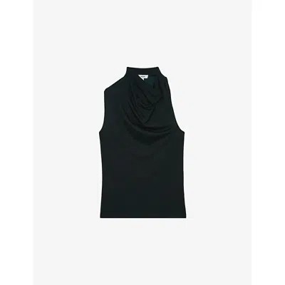 Reiss Womens Green Darla Cowlneck Sleeveless Cotton-blend Top