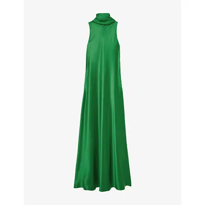 Reiss Womens  Fae Cape-back Satin Maxi Dress In Green