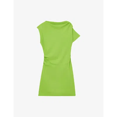 Reiss Womens Green Freya Asymmetric Ruched Woven Mini Dress