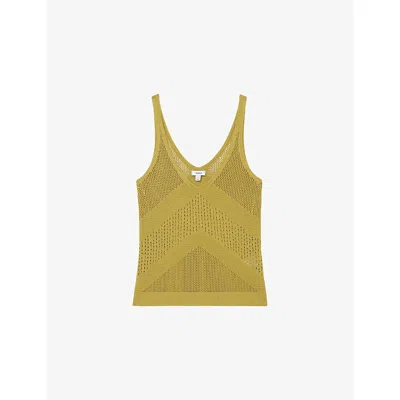 Reiss Womens Green Hester Scoop-neck Knitted Vest Top Xs