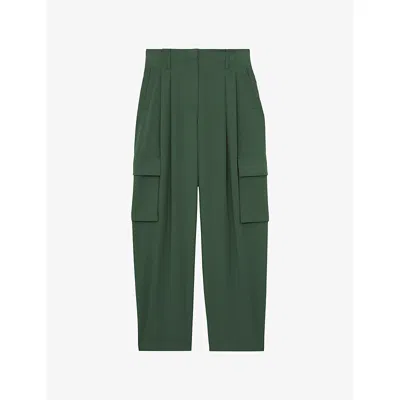 Reiss Womens Green Orla Front-pleat Wide-leg Stretch-woven Trousers