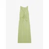 Reiss Womens Green Pari Ruched Linen-blend Midi Dress In Green