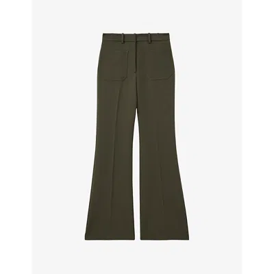 Reiss Womens  Priya Flared-leg Recycled Polyester-blend Trousers In Green