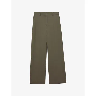 Reiss Womens  Solene Wide-leg High-rise Stretch Wool-blend Trousers In Green