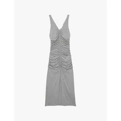 Reiss Womens Grey Alessandra Ruched Stretch-jersey Maxi Dress In Gray