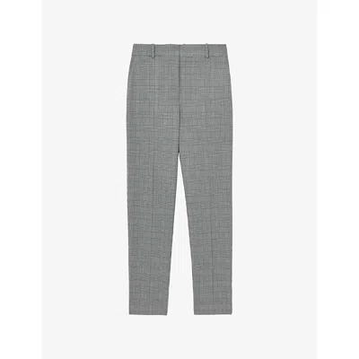 Reiss Womens Grey Brooklyn Checked Slim-fit Woven Trousers In Gray