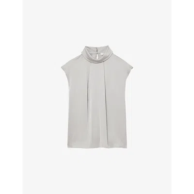 Reiss Womens Grey Dania High-neck Sleeveless Shell Top
