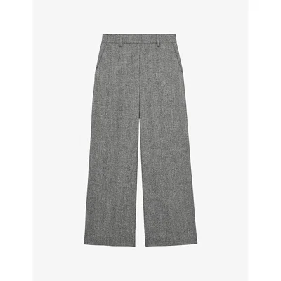 Reiss Womens Grey Darlton Wide-leg Stretch-woven Trousers In Gray