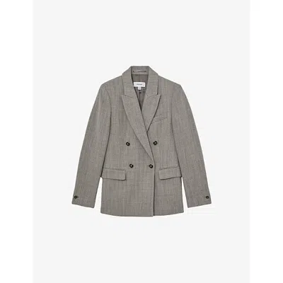 Reiss Womens  Ember Double-breasted Herringbone Wool And Cotton-blend Blazer In Gray