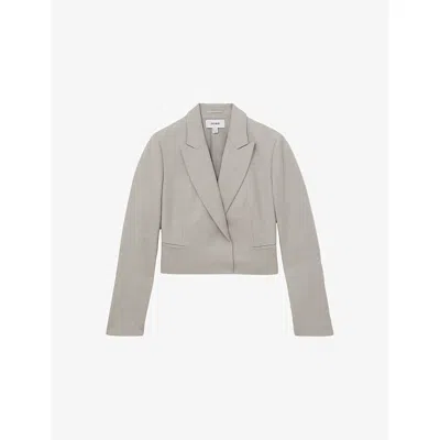Reiss Womens Harper Cropped Wool-blend Blazer Grey