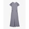 Reiss Womens Grey Helia Round-neck Flutter-sleeve Stretch-jersey Maxi Dress In Gray