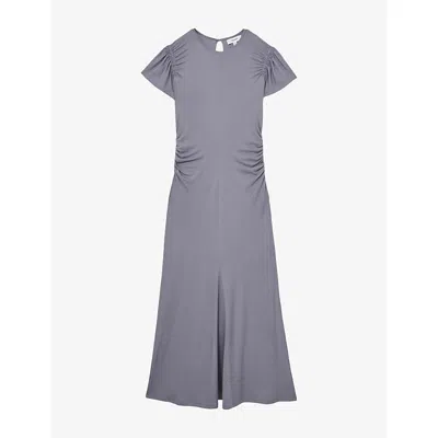 Reiss Womens Grey Helia Round-neck Flutter-sleeve Stretch-jersey Maxi Dress In Gray