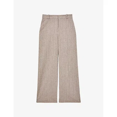 Reiss Womens  Isla Wide-leg Stretch-woven Trousers In Brown