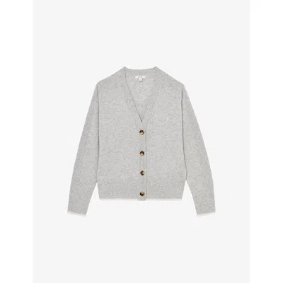 Reiss Womens Abigail V-neck Wool-blend Cardigan Grey Ivory