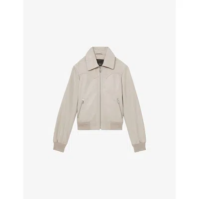 Reiss Womens Jasmine Leather Bomber Jacket Grey