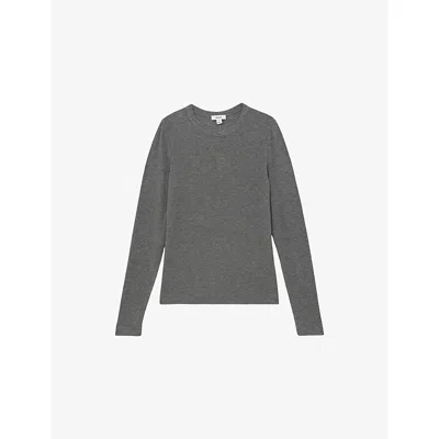 Reiss Womens Grey Marl Arabelle Round-neck Stretch-jersey Top In Gray