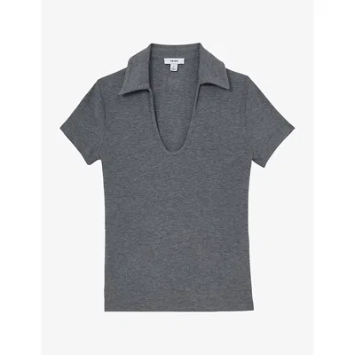 Reiss Womens Grey Marl Daria Scoop-neck Stretch-jersey Polo In Gray