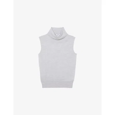 Reiss Womens Grey Marl Harper Sleeveless Wool Top Xs In White