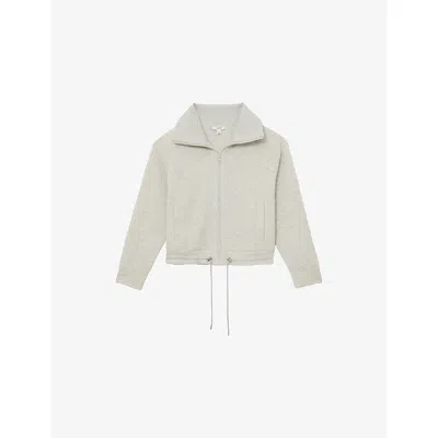 Reiss Womens Grey Marl Laurrie Fold-collar Zipped Jersey Jumper In Gray