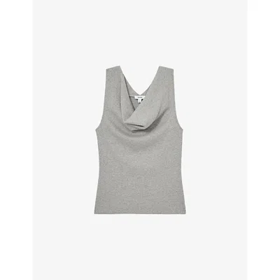 Reiss Womens Grey Marl Lyra Cowl-neck Sleeveless Ribbed Stretch-cotton Vest Xs In Gray
