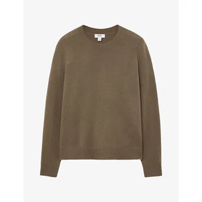 Reiss Womens Grey Marl Mimi Crewneck Cashmere Jumper In Brown