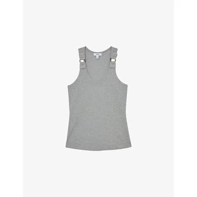 Reiss Womens Grey Marl Vinnie Hardware-embellished Stretch-cotton Vest In Gray