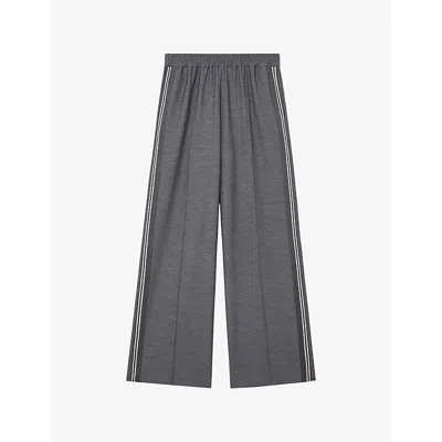 Reiss Womens Grey Marlow Mélange Side-stripe Wide-leg Trousers In Gray