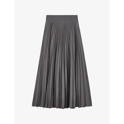 Reiss Womens Grey Seren Pleated Woven Midi Skirt In Gray