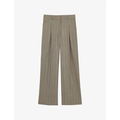 REISS WOMENS GREY TALLULAH WIDE-LEG PINSTRIPE WOOL-BLEND TROUSERS